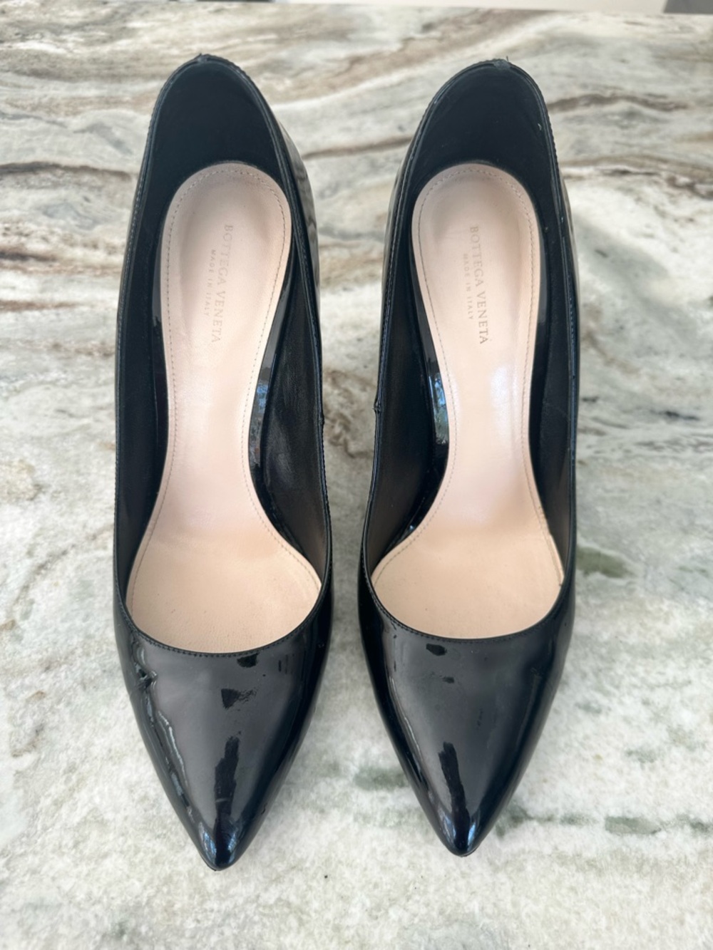 Authentic Bottega Veneta Black Patent Pointed Toe Pumps Size 9,5 M Like New